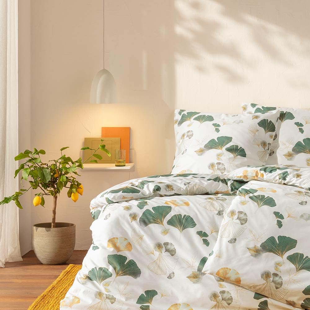estella-gisele-bettw-sche-140x200-70x90-cm-gr-n-ginkgo-mako-satin-100-baumwolle image 5