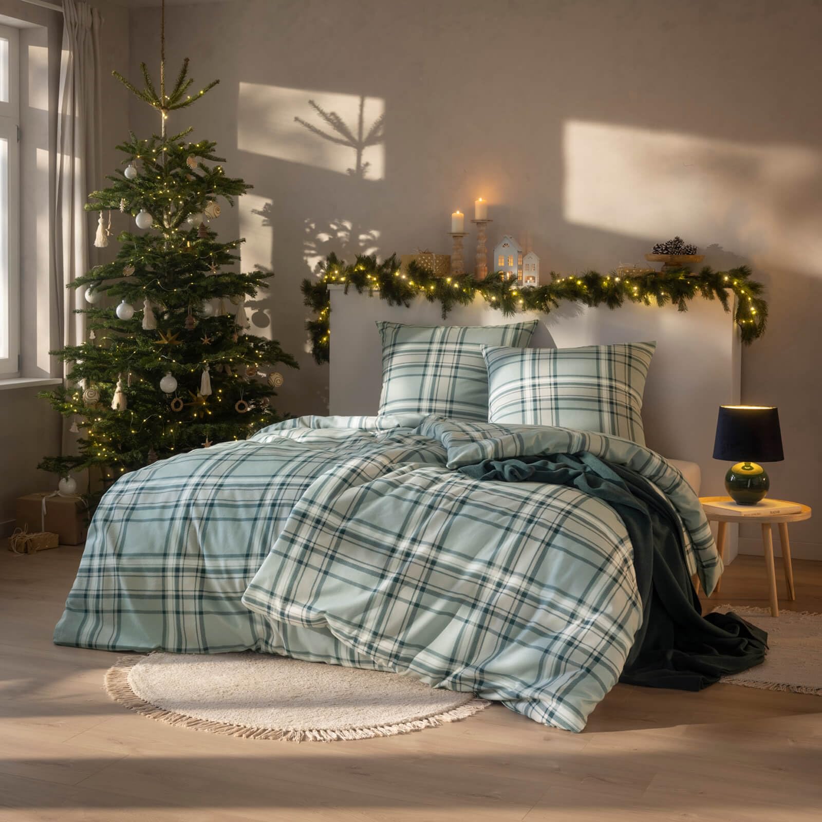 estella-bettw-sche-hannes-4459-kuschelflanell-karo-jade-155x220-cm image 4