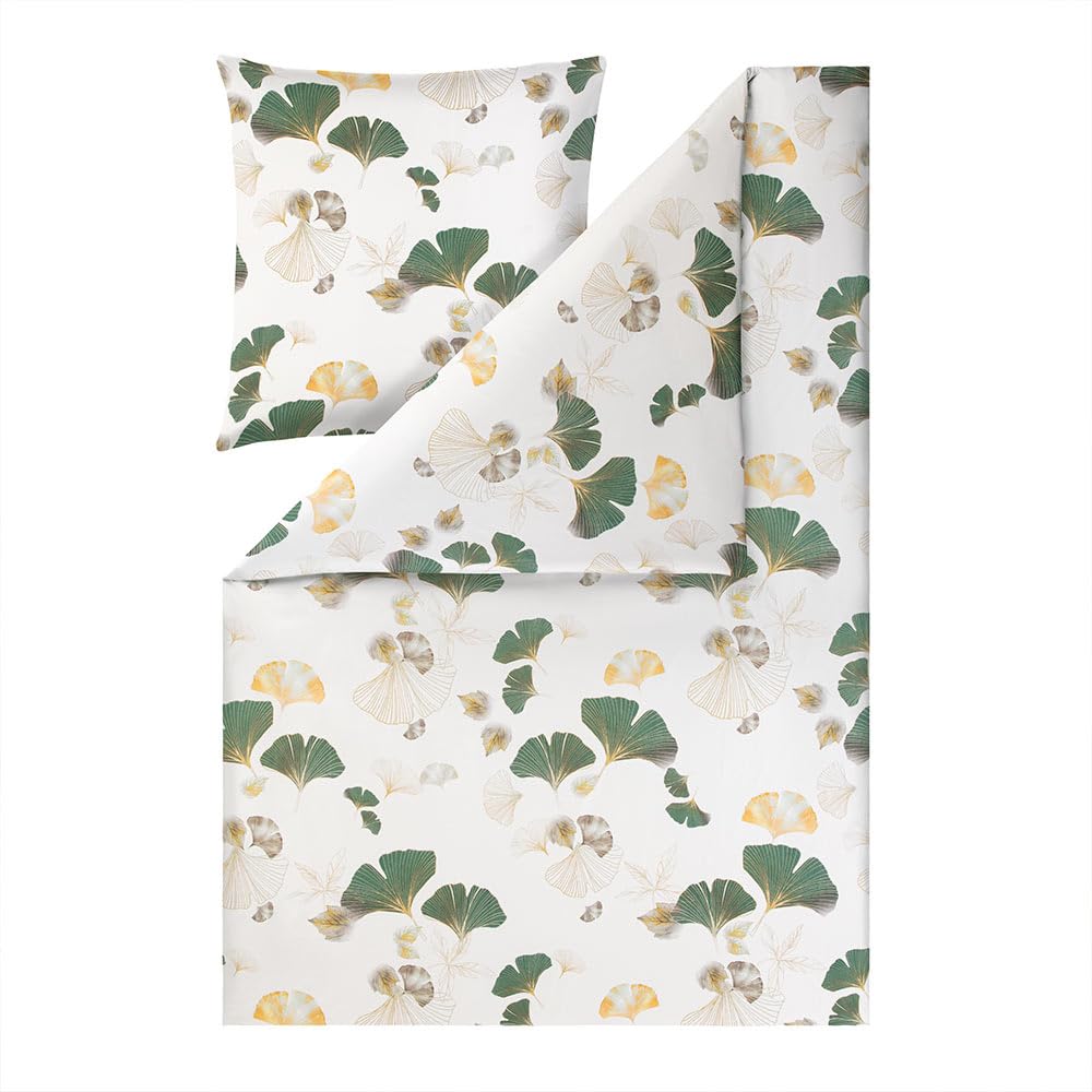 estella-gisele-bettw-sche-140x200-70x90-cm-gr-n-ginkgo-mako-satin-100-baumwolle image 1