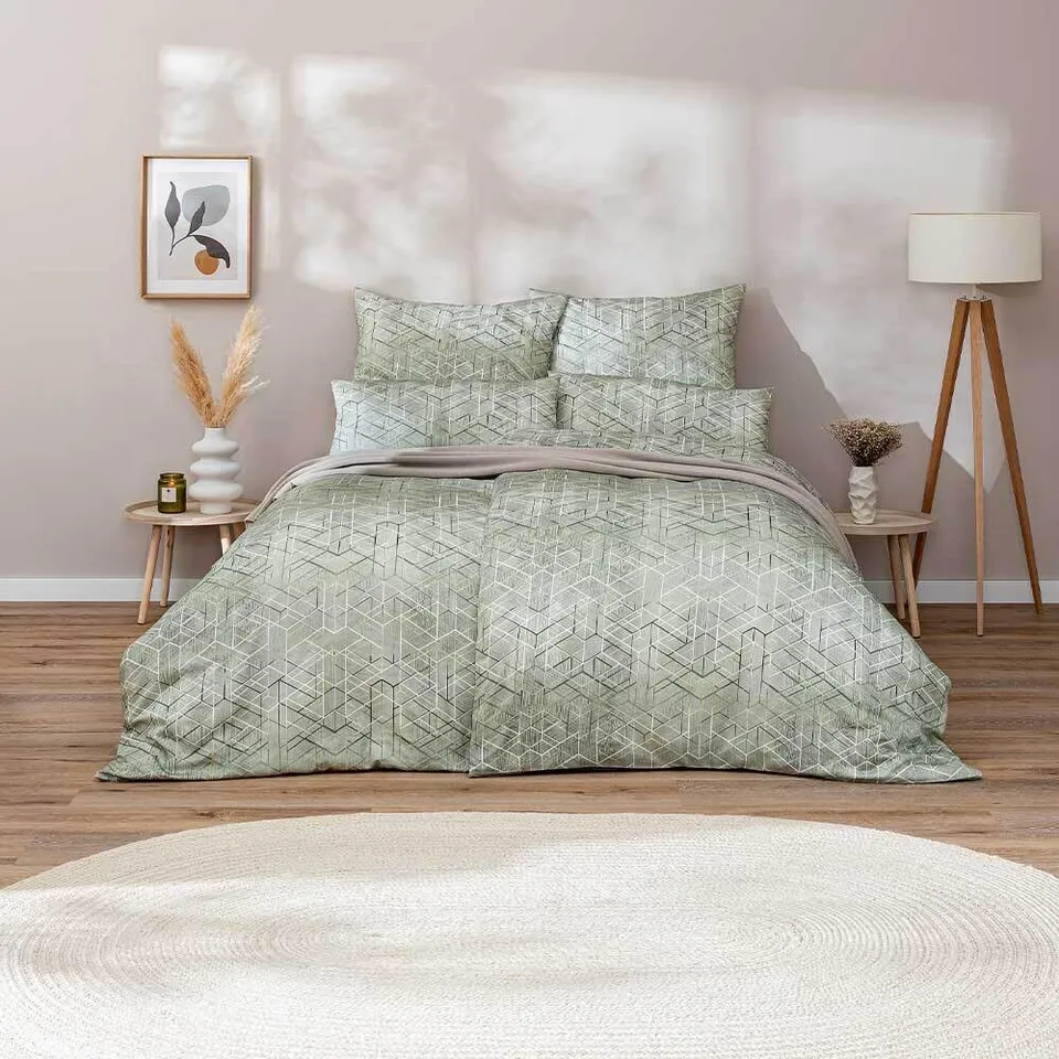 estella-mako-satin-bettw-sche-135x200-joaquin-khaki-rauten-gr-n-natur-7909-16 image 1