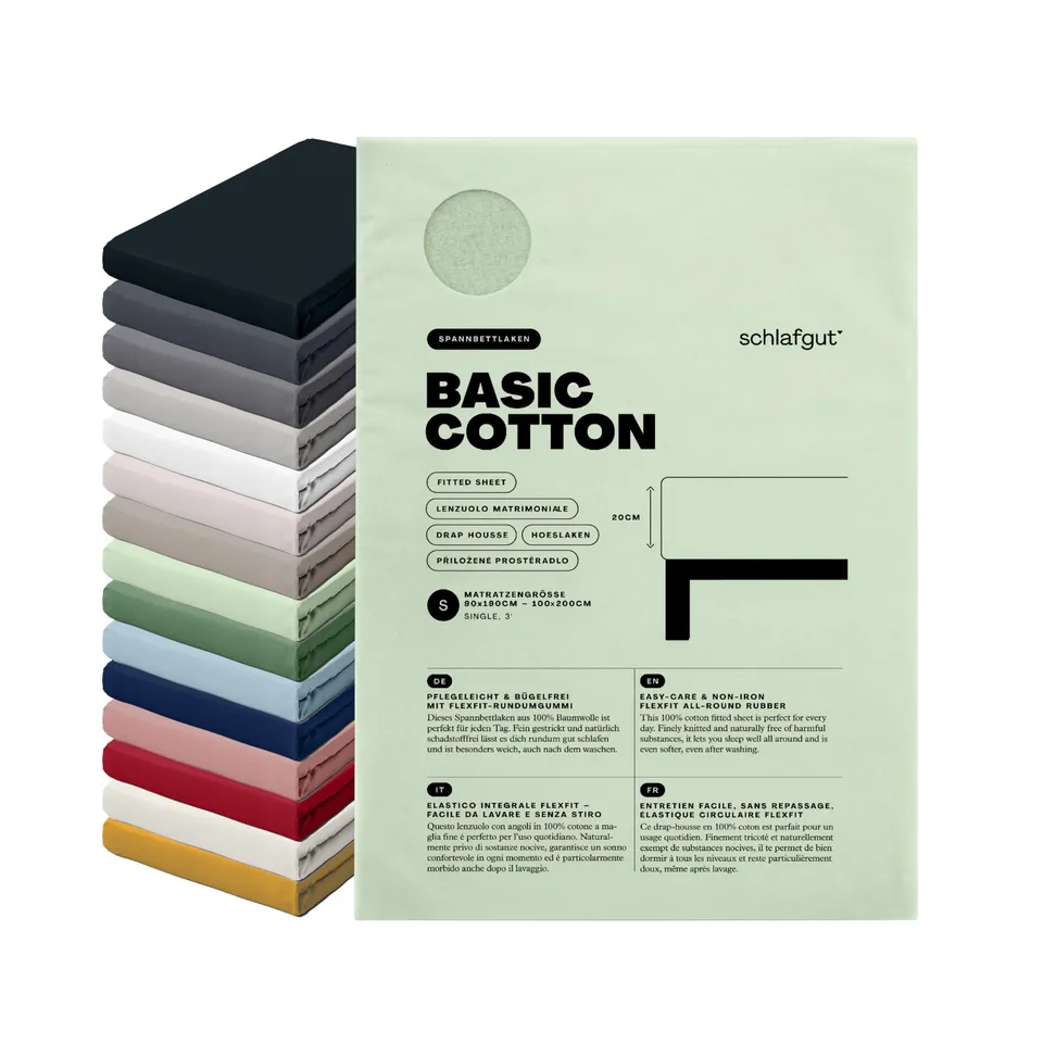 schlafgut-basic-cotton-spannbettlaken-90x200-cm-100-baumwolle-green-light image 1