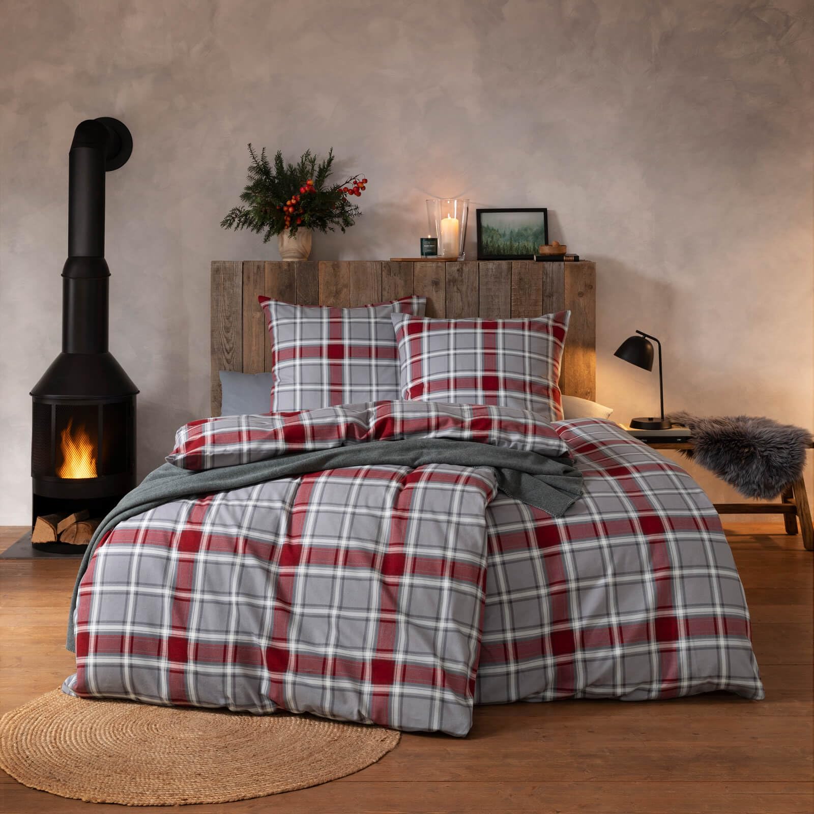 estella-quirin-kuschelflanell-bettw-sche-grau-rot-karo-155x220-cm-80x80-cm image 5