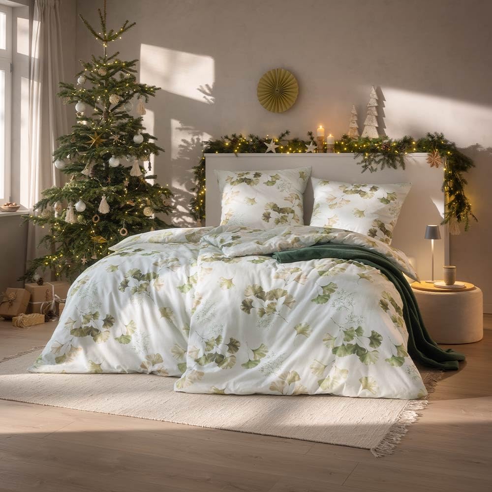 estella-bettw-sche-biloba-oliv-140x200-70x90-cm-kuschelflanell image 2