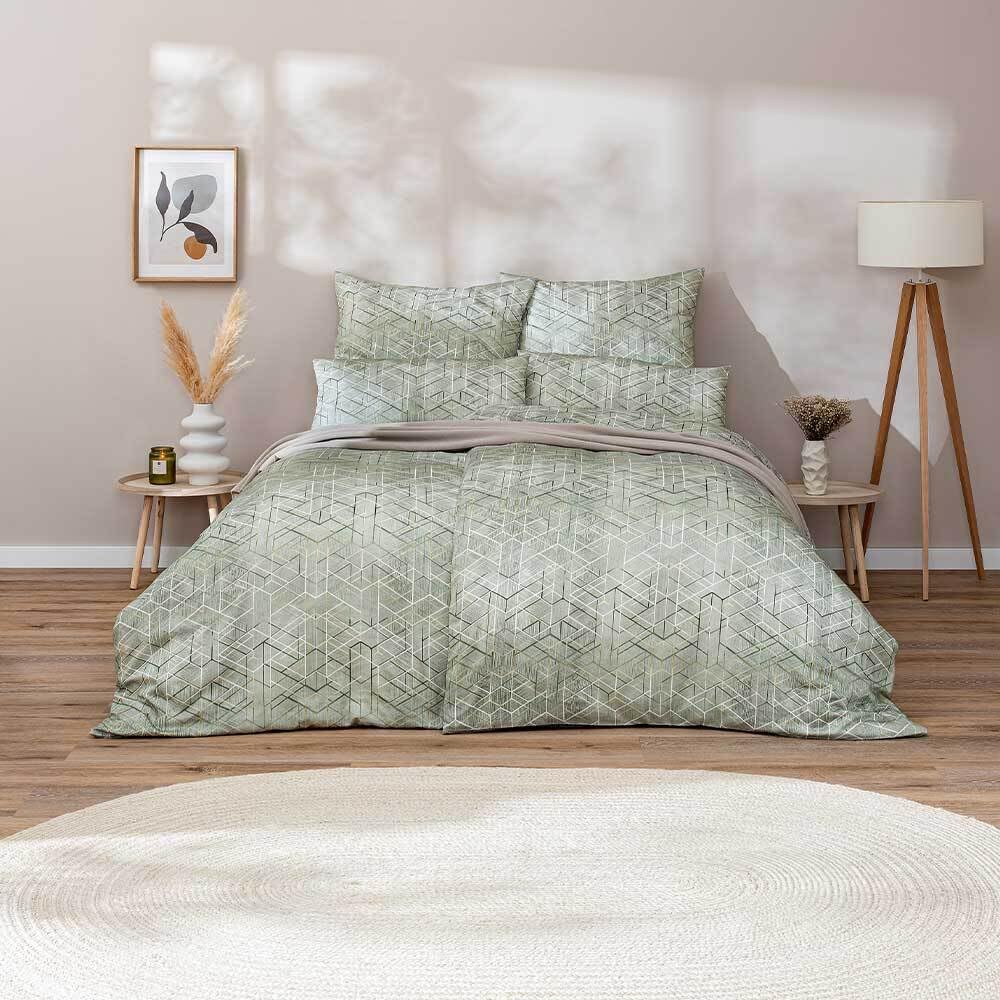 estella-mako-satin-bettw-sche-135x200-joaquin-khaki-rauten-gr-n-natur-7909-16 image 1